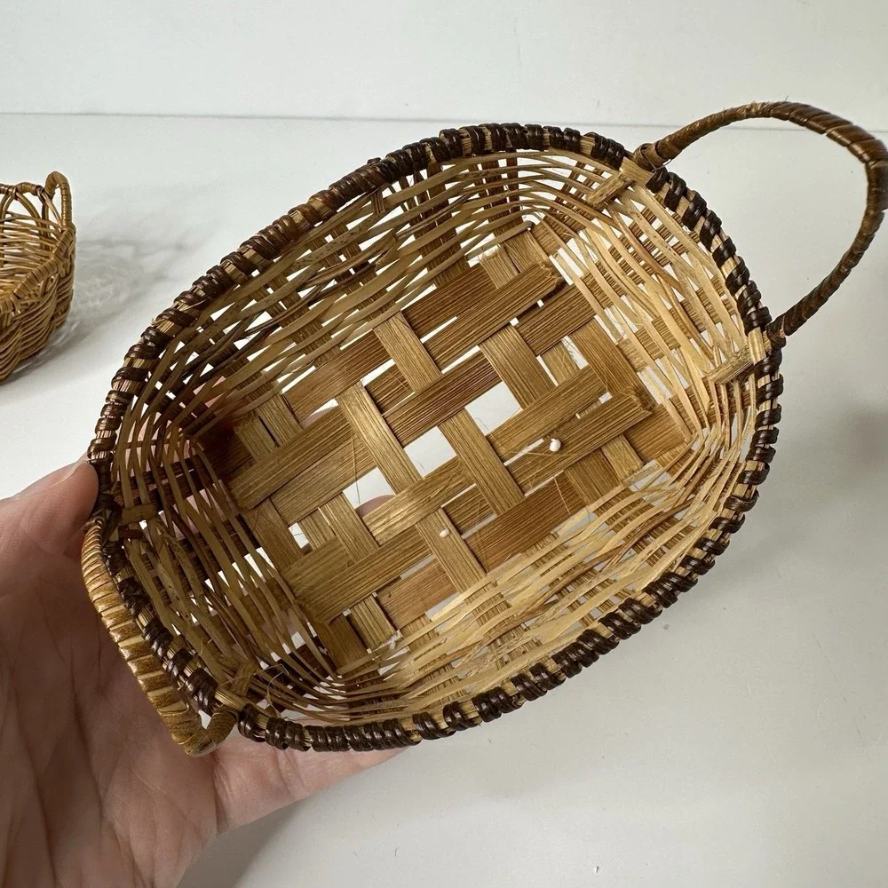 4 Miniature Handmade Woven‎ Baskets Doll Accessory Trinket Rustic Farmhouse 5